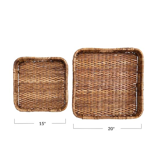 Hand-Woven Rattan Trays with Handles Set